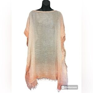Eileen Fisher Peach Organic Linen Caftan Bateau Neck SZ M - faint stain